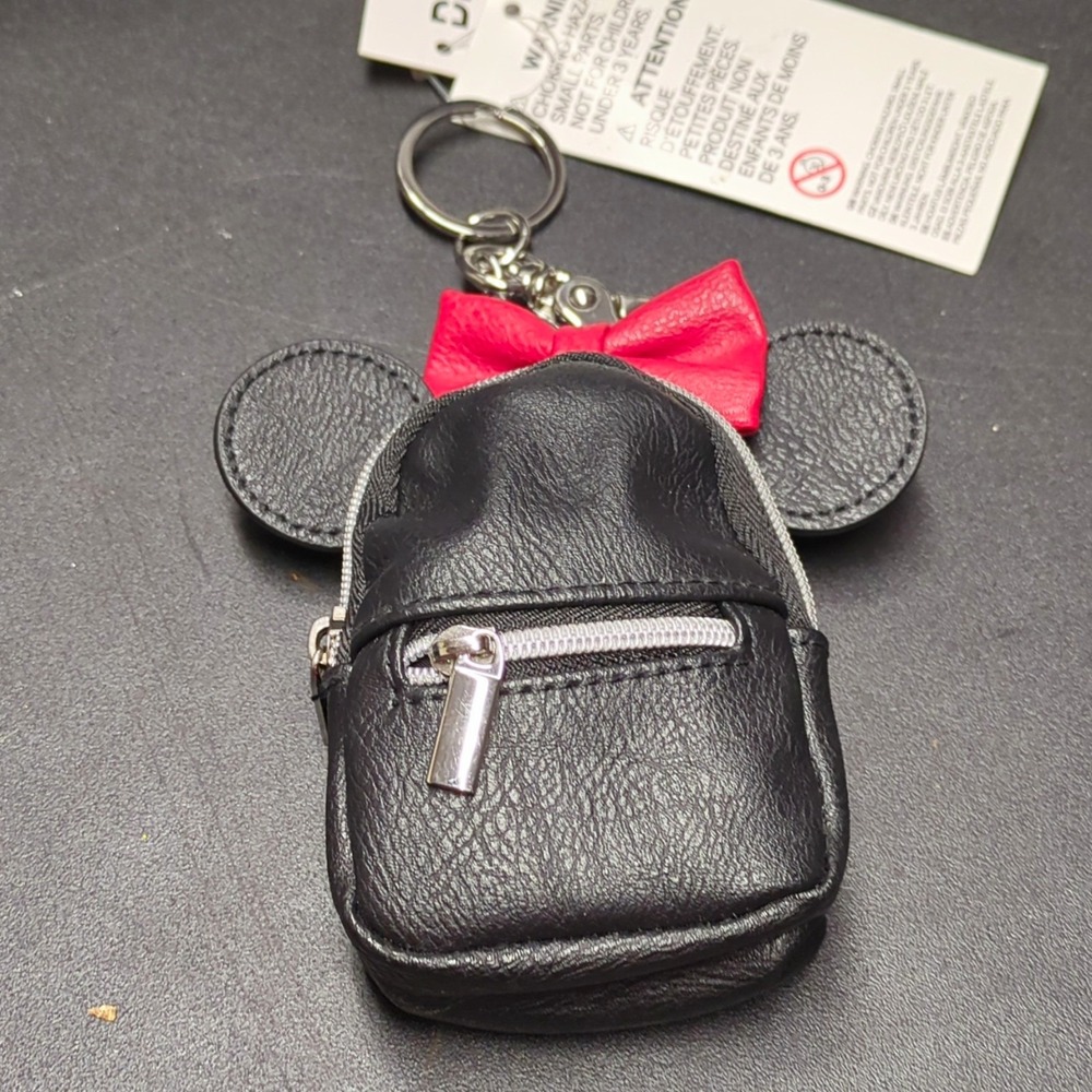 Disney Minnie Mouse Mini Backpack Keychain Clip Charm - Black w/ Red Bow